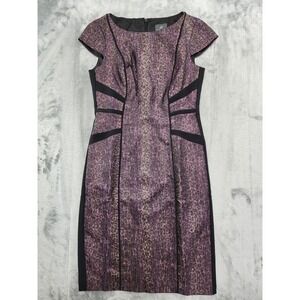 Adrianna Papell Dress Womens 4 Black Purple Metallic Snake Cap Sleeve Sheath